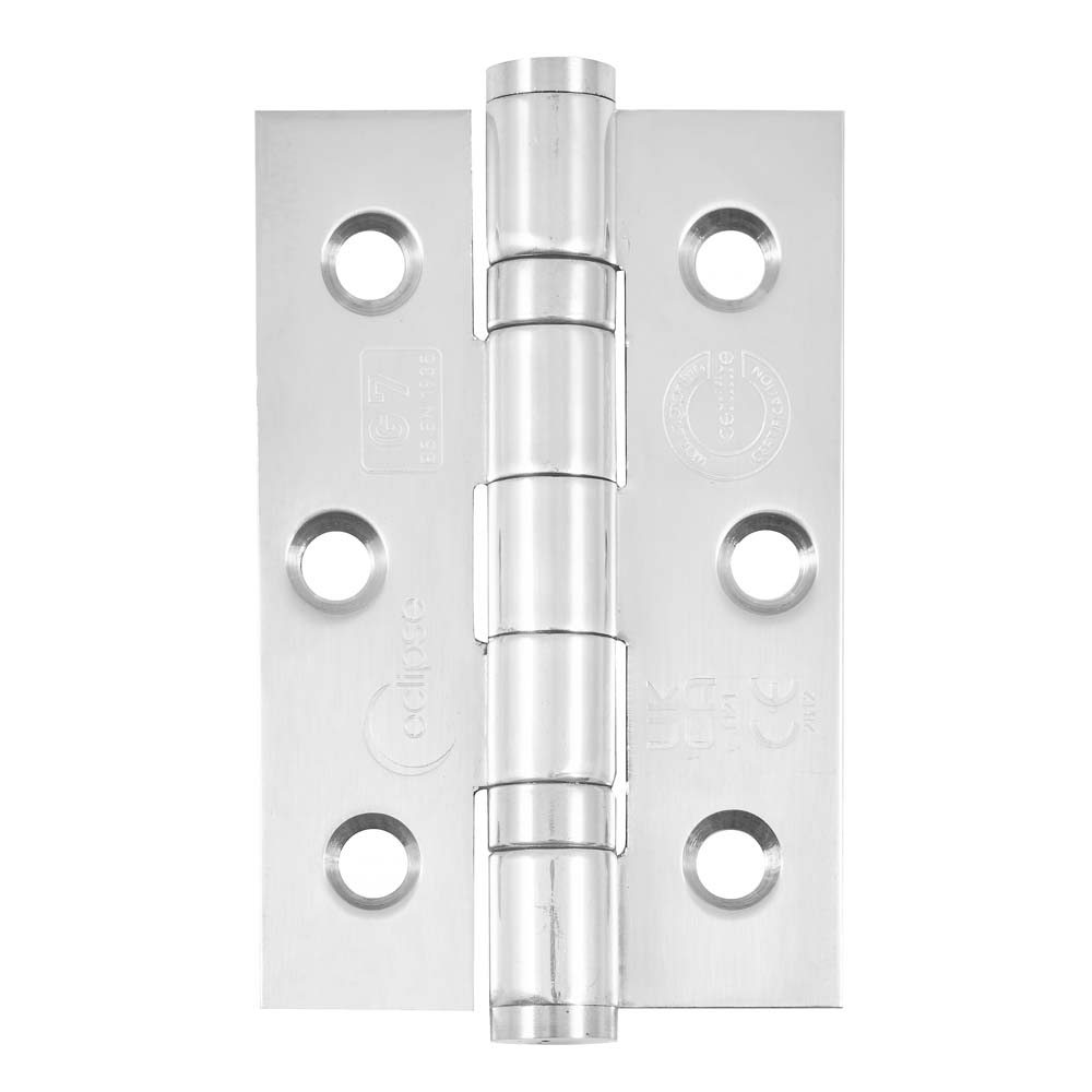 Eclipse 3 Inch (76mm) Ball Bearing Hinge Grade 7 Square Ends - Polished Stainless Steel (Sold in Pairs)